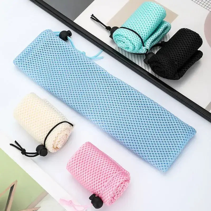 Light blue mesh cotton linen cutlery case for dining room travel