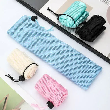 Light blue mesh cotton linen cutlery case for dining room travel