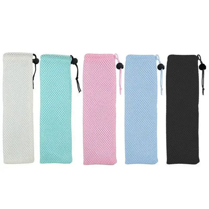 Light blue mesh cotton linen cutlery case for dining room travel