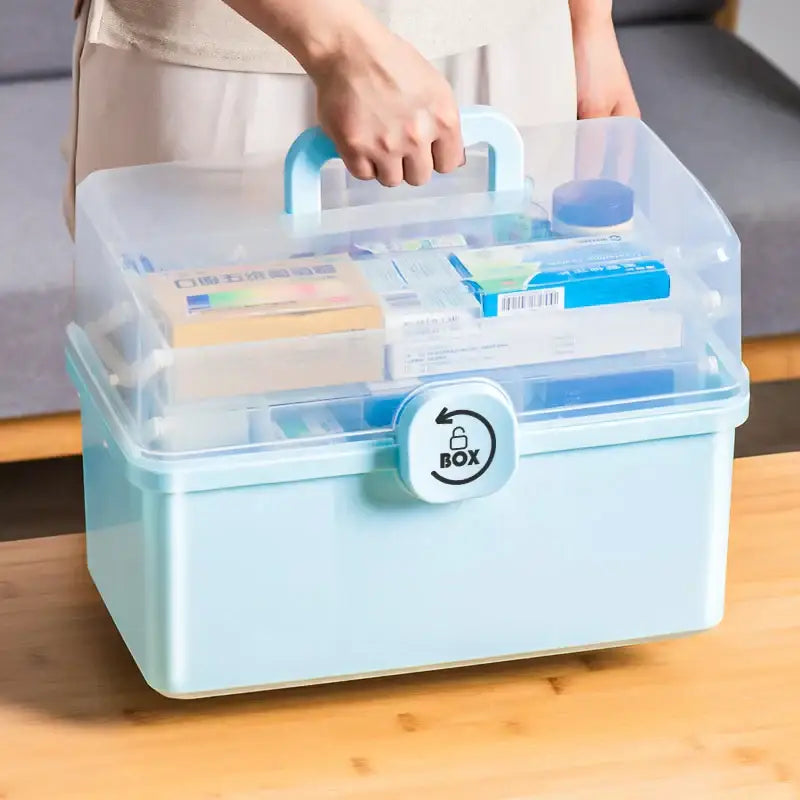 Light blue multifunctional emergency box bathroom medicine organizer