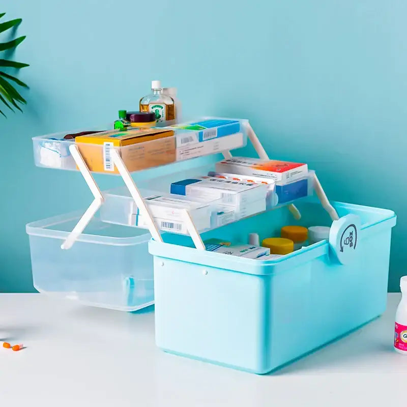 Light blue multifunctional emergency box bathroom medicine organizer