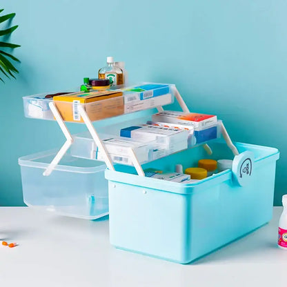 Light blue multifunctional emergency box bathroom medicine organizer