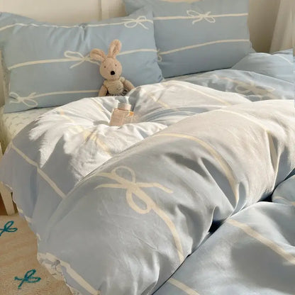 Light blue puppy cartoon pattern bedding set bedroom cotton sheets
