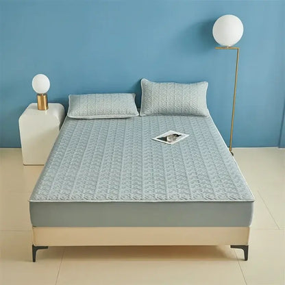 Light blue quilted latex fitted sheet set bedroom bed pad
