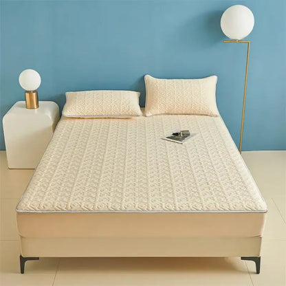 Light blue quilted latex fitted sheet set bedroom bed pad
