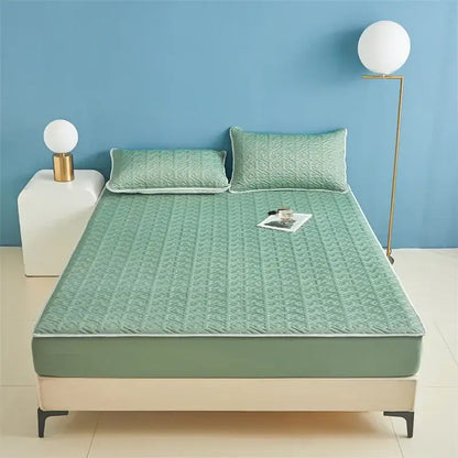 Light blue quilted latex fitted sheet set bedroom bed pad