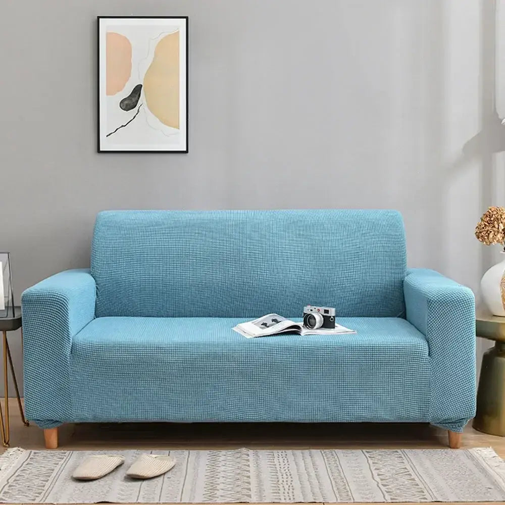 Light blue quilted thicken sofa cover – living room couch slipcover
