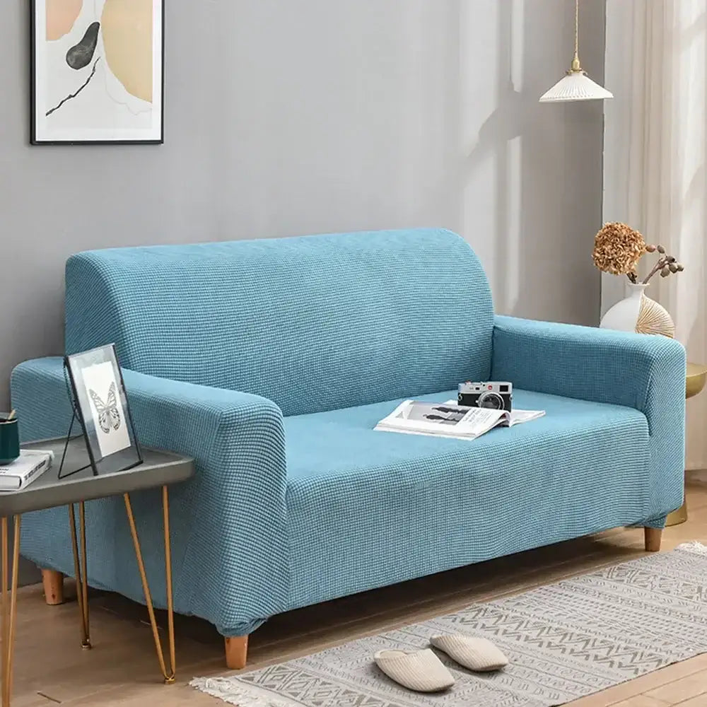 Light blue quilted thicken sofa cover – living room couch slipcover