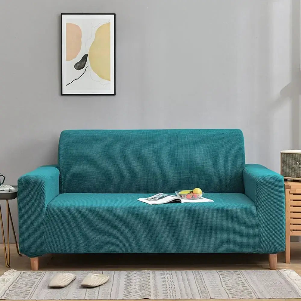 Light blue quilted thicken sofa cover – living room couch slipcover