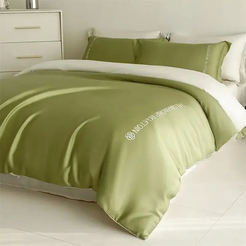 Light blue satin cotton embroidery bedding set bedroom duvet kit
