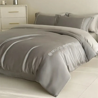 Light blue satin cotton embroidery bedding set bedroom duvet kit