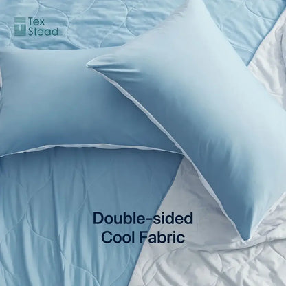 Light blue & white quilted cooling comforter bedroom duvet