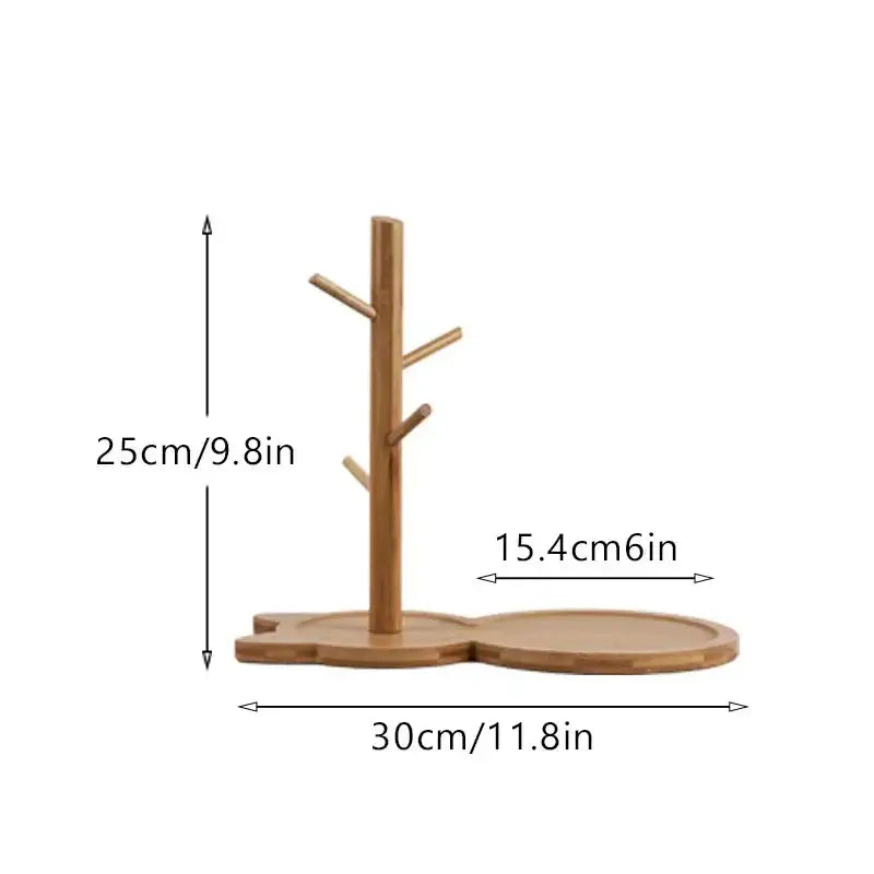Light brown cat wooden key rack holder – living room storage tree