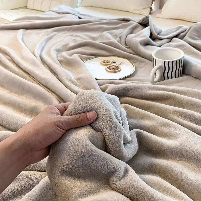 Light gray coral velvet summer blanket bedroom plush throw