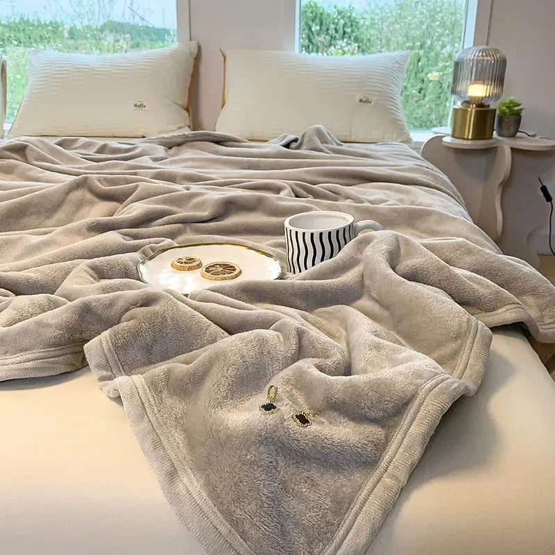 Light gray coral velvet summer blanket bedroom plush throw