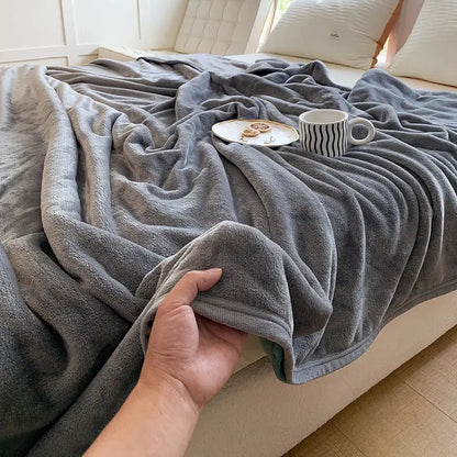 Light gray coral velvet summer blanket bedroom plush throw