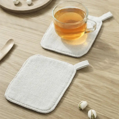 Light gray cotton linen coaster set with handle for dining room