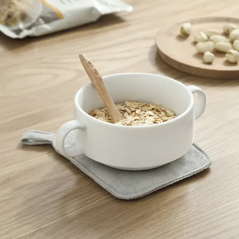 Light gray cotton linen coaster set with handle for dining room