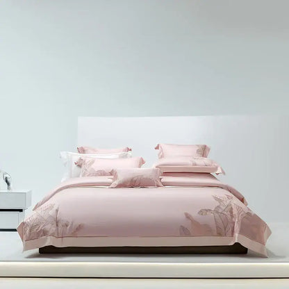 Light gray eucalyptus lyocell soft bedding set bedroom leaf embroidery