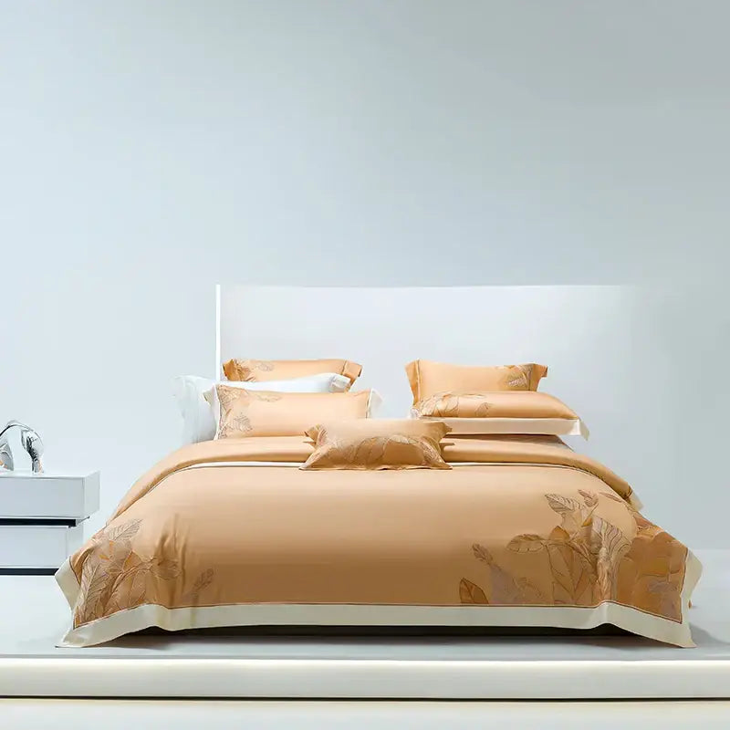 Light gray eucalyptus lyocell soft bedding set bedroom leaf embroidery