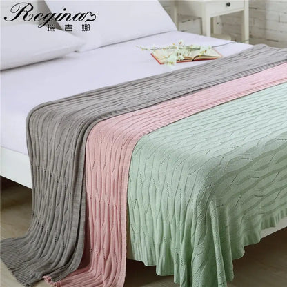 Light green bamboo knitted cooling blanket bedroom ribbed throw