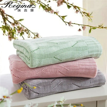 Light green bamboo knitted cooling blanket bedroom ribbed throw