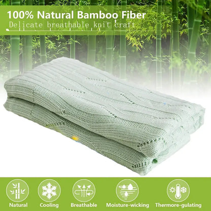 Light green bamboo knitted cooling blanket bedroom ribbed throw