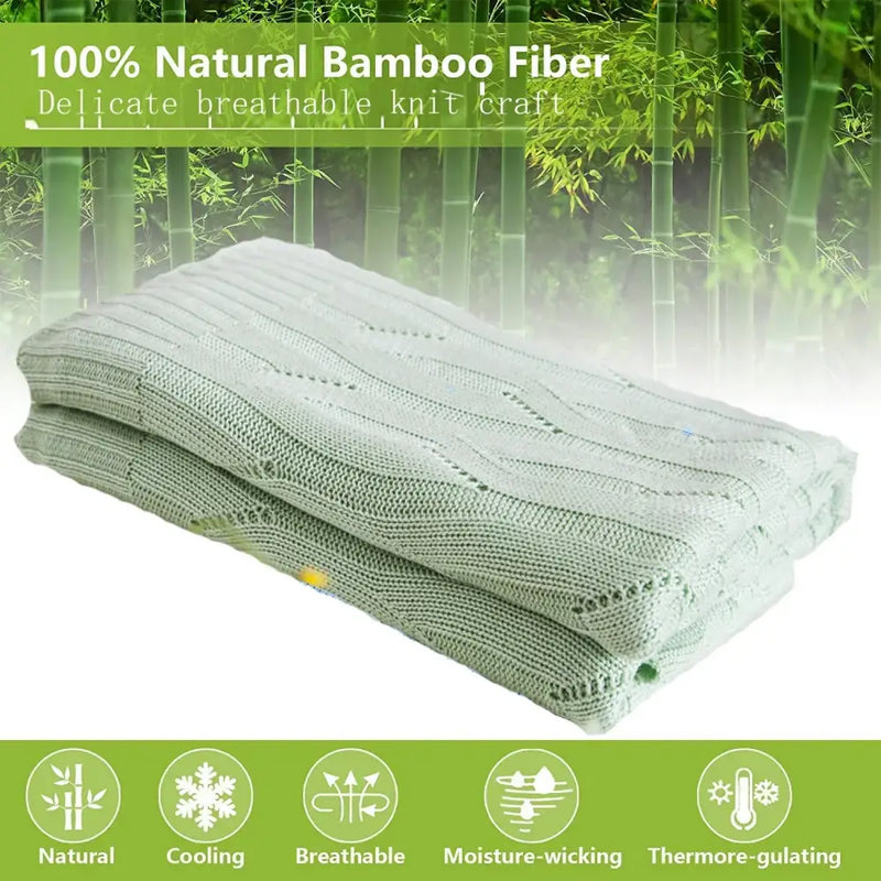 Light green bamboo knitted cooling blanket bedroom ribbed throw