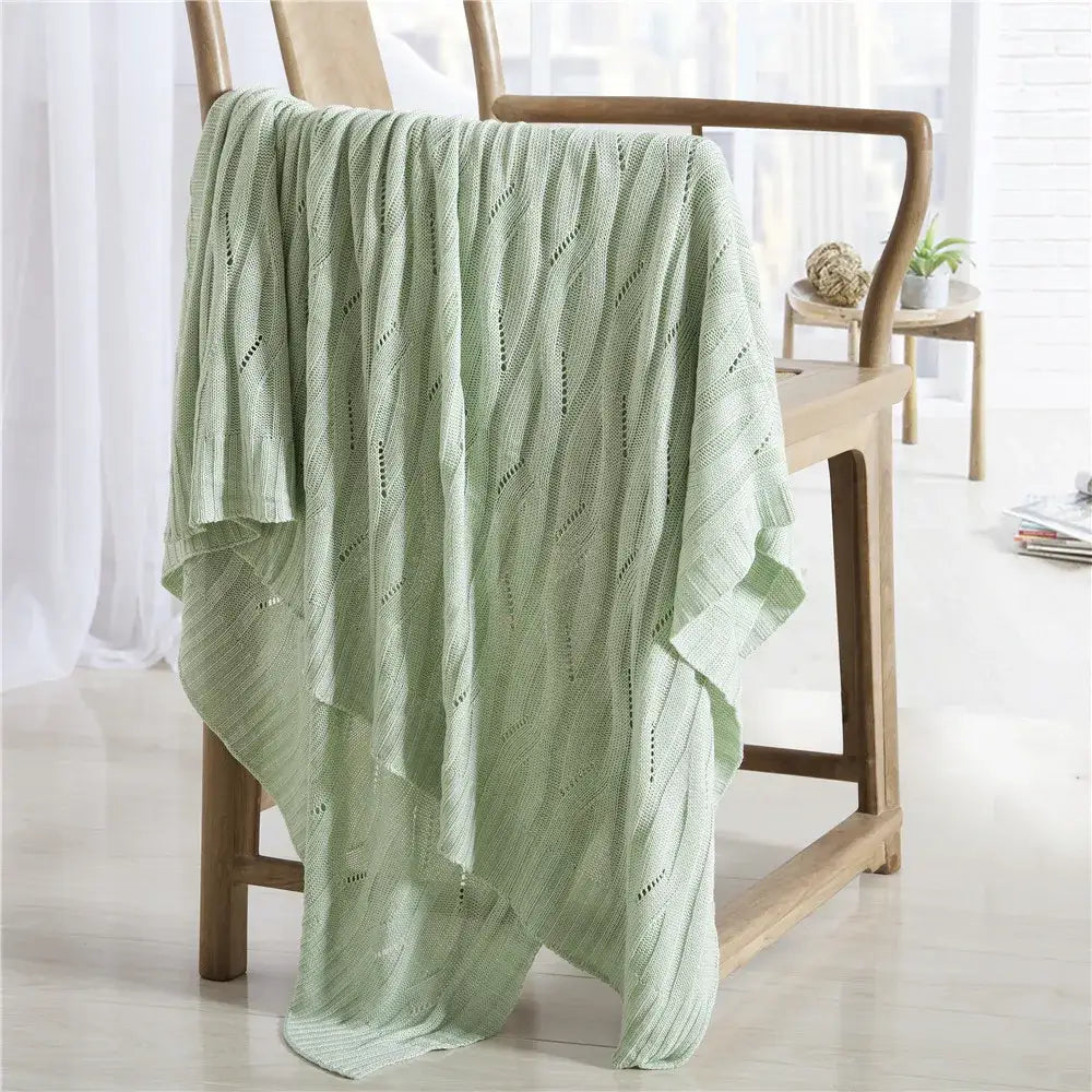 Light green bamboo knitted cooling blanket bedroom ribbed throw