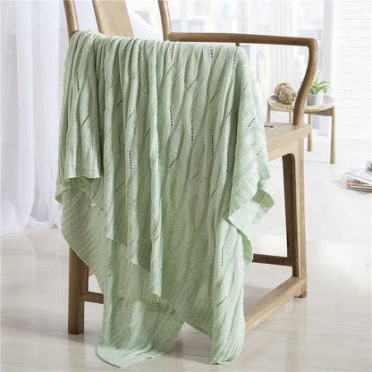 Light green bamboo knitted cooling blanket bedroom ribbed throw
