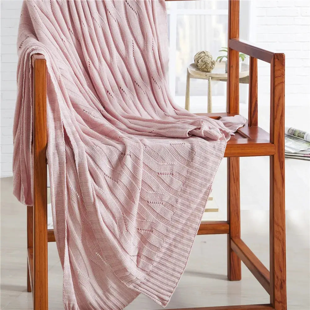 Light green bamboo knitted cooling blanket bedroom ribbed throw