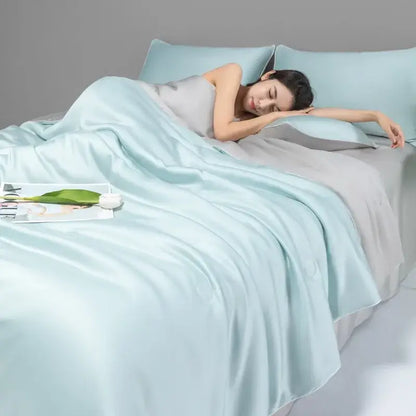 Light green & cream cool ice silk quilt set bedroom bedding