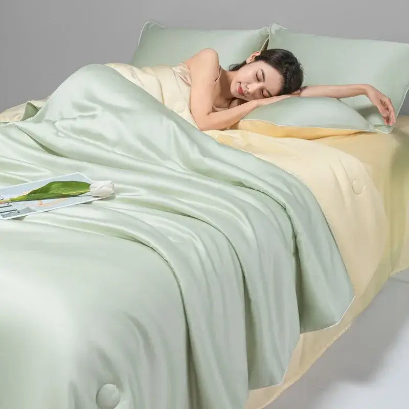 Light green & cream cool ice silk quilt set bedroom bedding