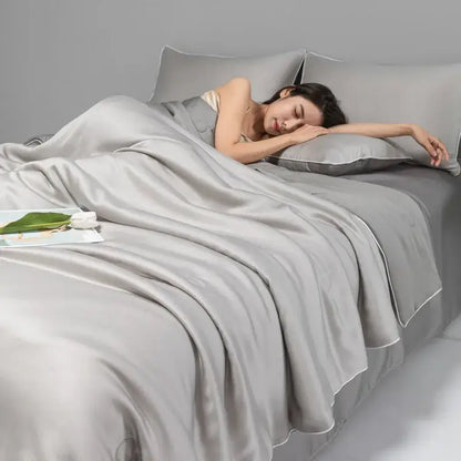 Light green & cream cool ice silk quilt set bedroom bedding
