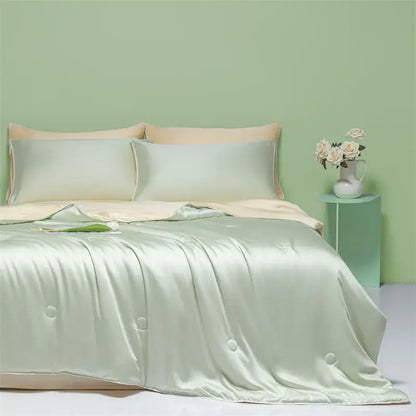 Light green & cream cool ice silk quilt set bedroom bedding