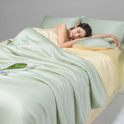 Light green & cream cool ice silk quilt set bedroom bedding
