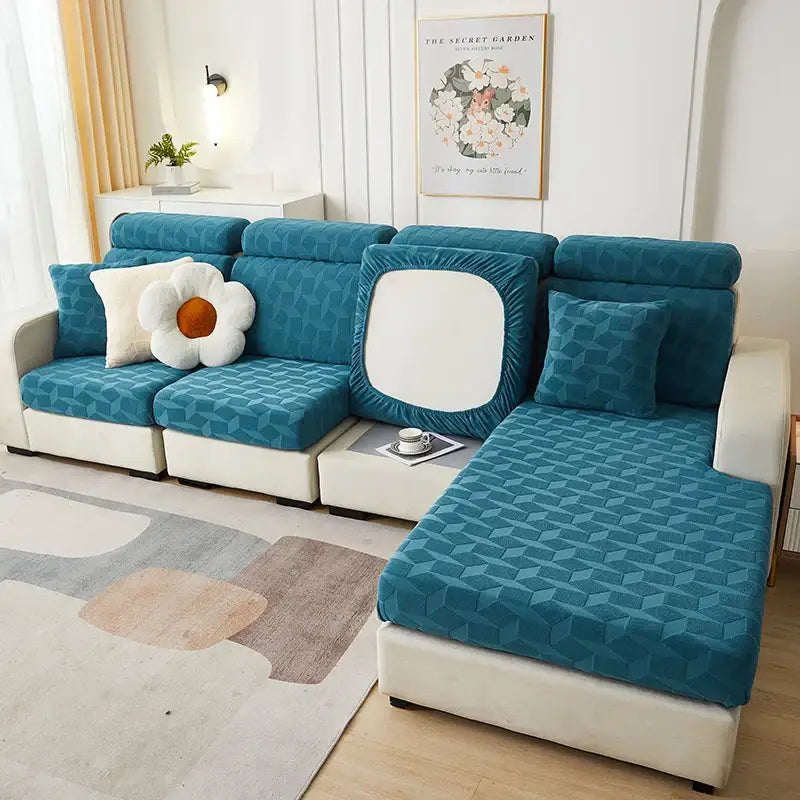 Light green hexagonal quilted jacquard sofa seat cover living room