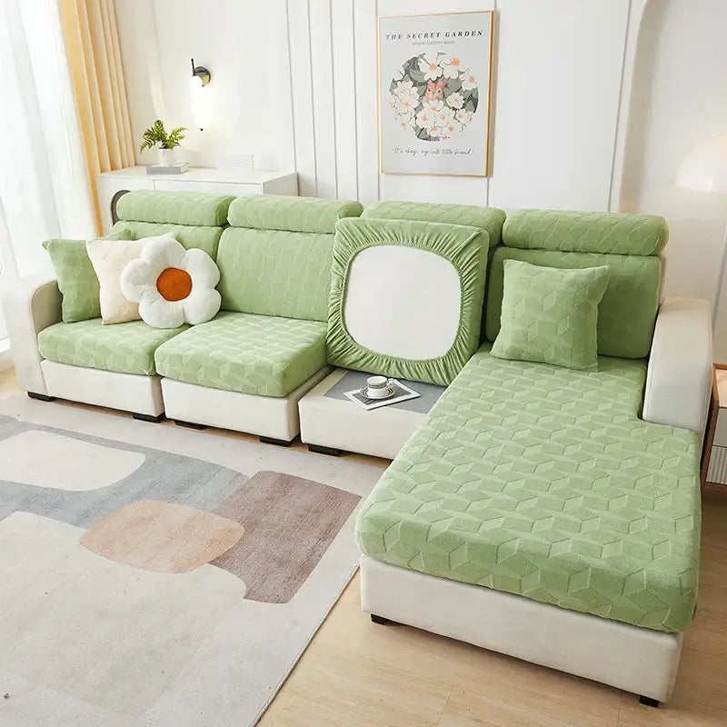 Light green hexagonal quilted jacquard sofa seat cover living room