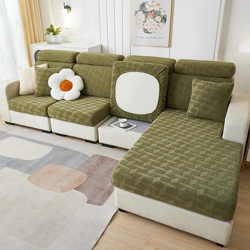 Light green hexagonal quilted jacquard sofa seat cover living room