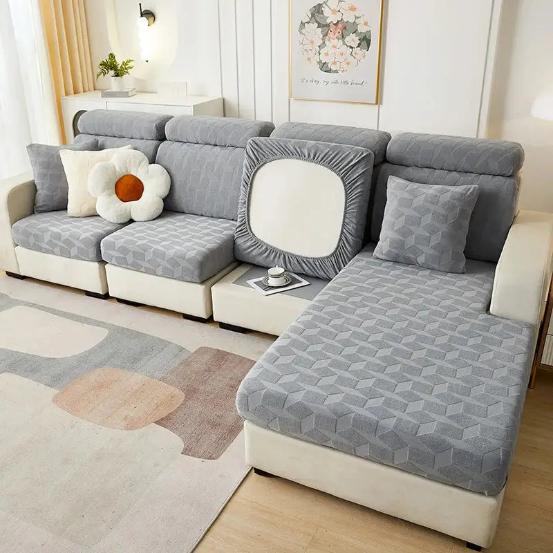 Light green hexagonal quilted jacquard sofa seat cover living room