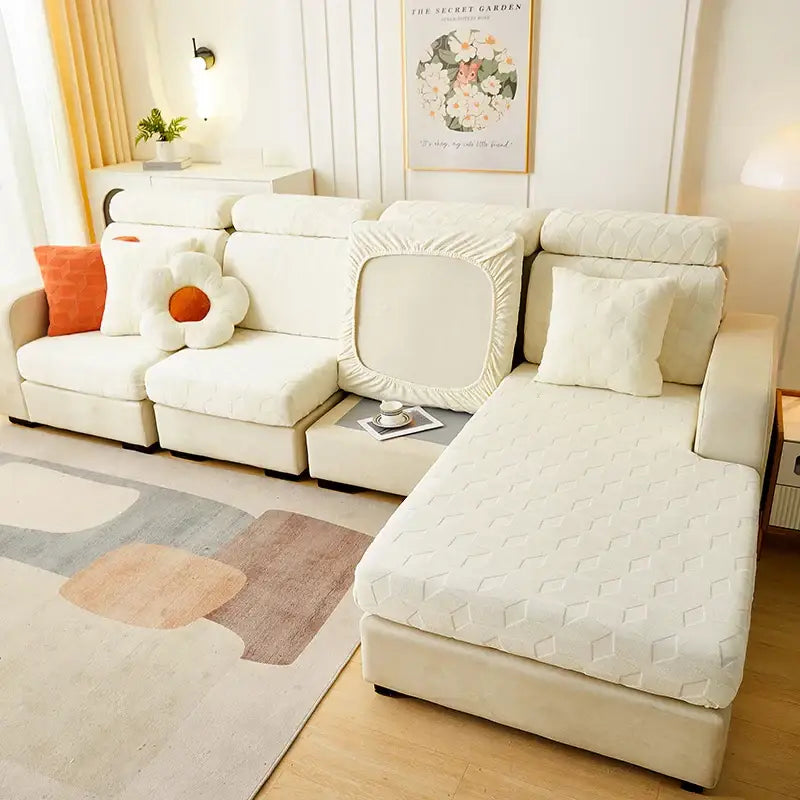 Light green hexagonal quilted jacquard sofa seat cover living room