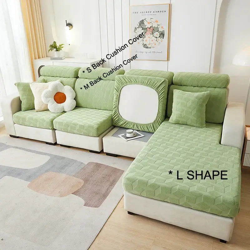 Light green hexagonal quilted jacquard sofa seat cover living room