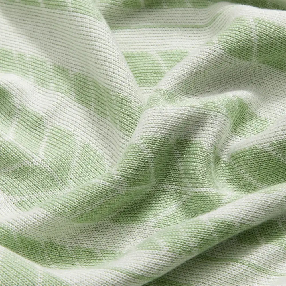 Light green leaf pattern bamboo knitted cooling blanket bedroom throw