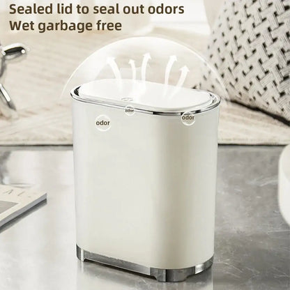 Light luxury bathroom trash can cream sensor waste bin kitchen