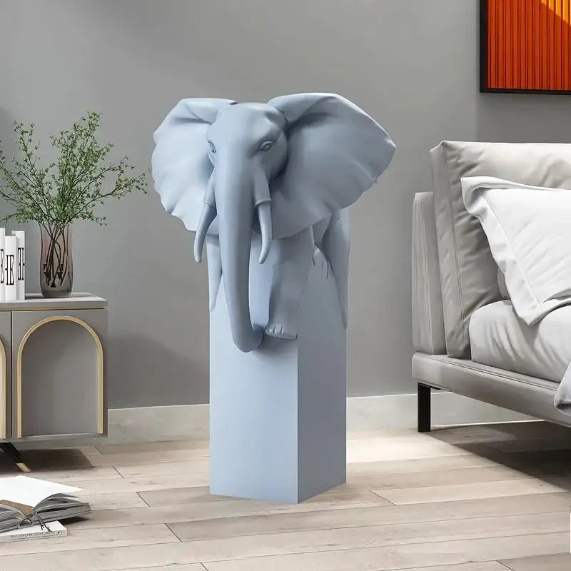 Light luxury light blue elephant ornaments living room sculpture