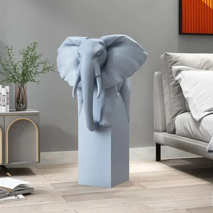 Light luxury light blue elephant ornaments living room sculpture