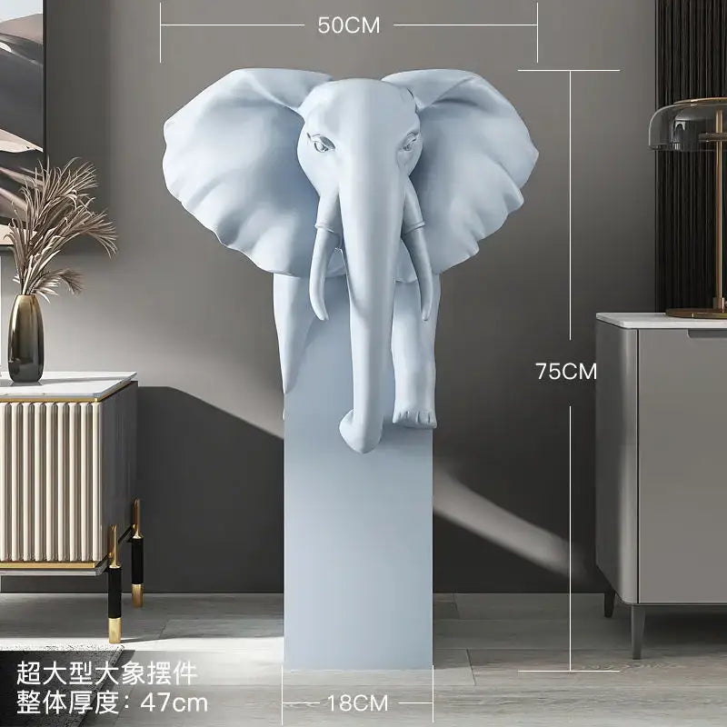 Light luxury light blue elephant ornaments living room sculpture