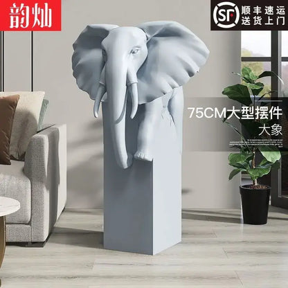 Light luxury light blue elephant ornaments living room sculpture