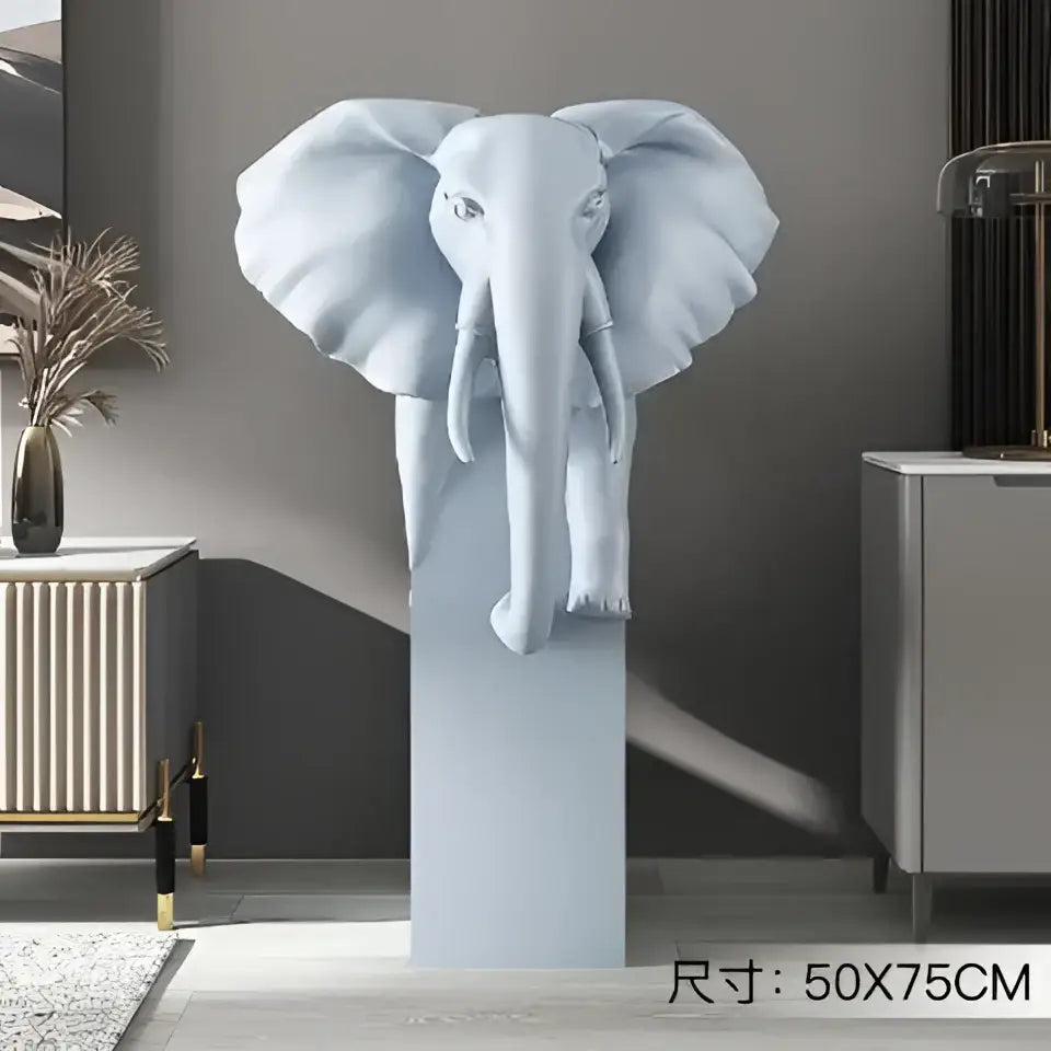 Light luxury light blue elephant ornaments living room sculpture