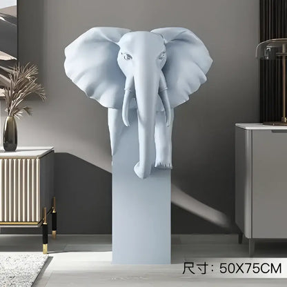 Light luxury light blue elephant ornaments living room sculpture